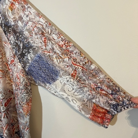 Chicos Top Women XL Orange Lace Floral Feminine Boho Western Concert Mature 80s - Picture 7 of 14